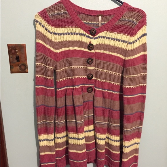 Babydoll Striped Free People Button Cardigan - Picture 2 of 4